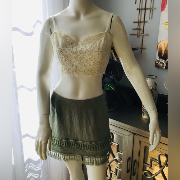 Madewell Ivory Lacey Eyelet Linen Blend Beachy Cropped Tank Top Woman Size 2 - Picture 11 of 11